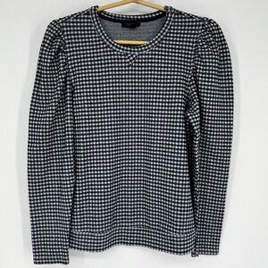 Current Air Navy and White Houndstooth Long Sleeve Top Small